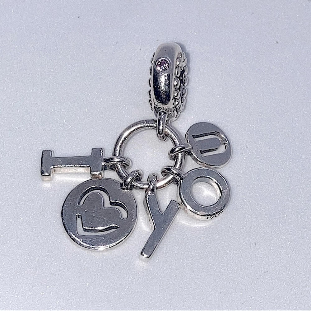 Pandora Sterling Silver I Love You Heart Letters Dangle Charm #796596FPC
